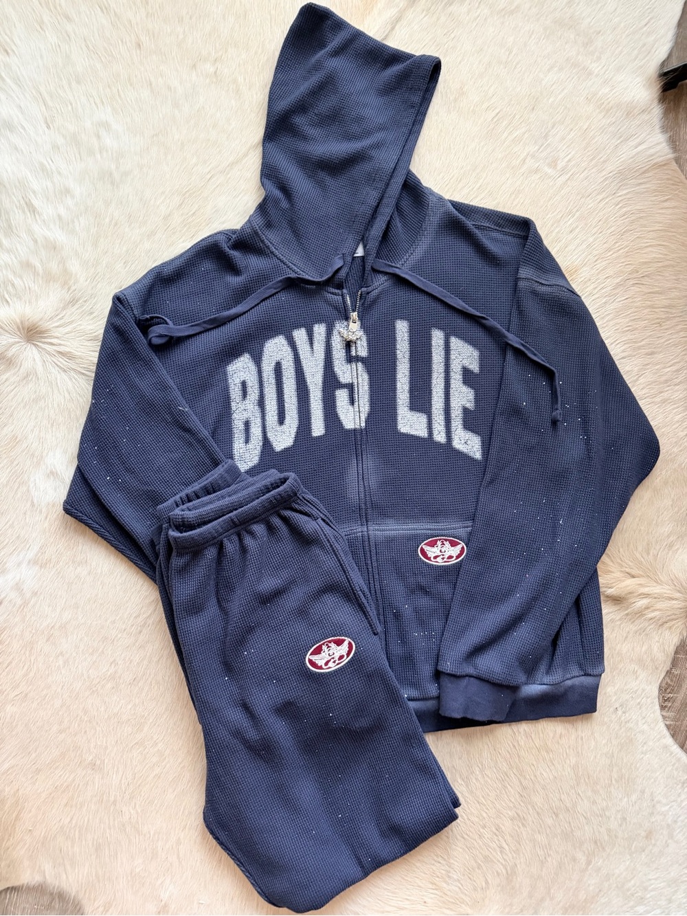 Boys Lie Gray Waffle Knit Top with Angel Logo